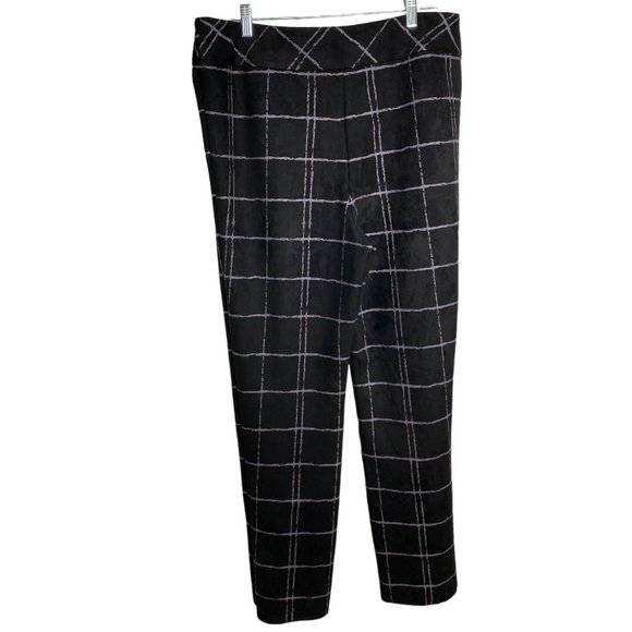 Women’s Faux Suede Black and Purple Windowpane Plaid Ankle Pants XL Stretch - Picture 3 of 9